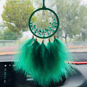 Atrapasueños Bohemio con Plumas Verdes y Cristales, Decoración Circular para Colgar en la Pared, Adorno Artesanal de 35 cm - Product Image 2