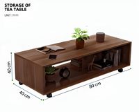 Table basse en bois massif avec roulettes et étagère pour rangement Design traditionnel pour salon
