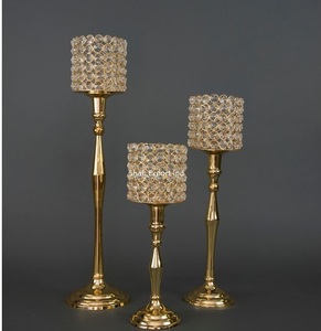<b>Crystal</b> Beaded Wedding Table Centerpiece Silver Plated High Quality Pedestal Metal Base Candle <b>Stand</b> Handmade - Product Image 4