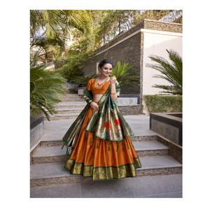 Meilleure qualité 3.8m Flair fermeture éclair Micro coton Jacquard soie Paithani Lehenga Zari tissage mariage Festival robe de soirée - Product Image 1