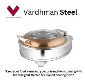 Premium Quality Wholesale SS Round Half Glass Chafing Dish Cover Rose Gold Frame 7L, Round SS Food <b>Warmer</b> with Half Glass Lid 7L - Product Image 2
