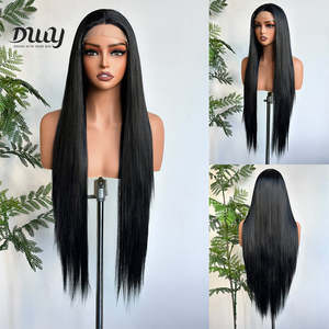 Jenner-DWy 30 Inches Long Natural <b>Black</b> Straight Full Lace Front <b>Wig</b> for Women Clearance Sale Glueless Synthetic Middle Part - Product Image 5
