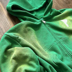 Fabricante de ropa Vintage Color Block 100% Cotton Waffle Custom Logo Screen Print Tie Dye Zip up Hoodie - Product Image 3