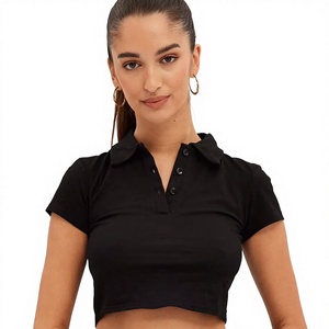 Polo Corto Moderno para Mujer, Corte Ajustado, Tejido de Algodón Acanalado, Top de Moda para Dama - Product Image 1