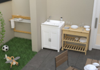 Lavabo sur pied en plastique PP+PVC de fabrication italienne Mongardi, kit complet de vidange, anti-débordement, résistant aux intempéries, durable