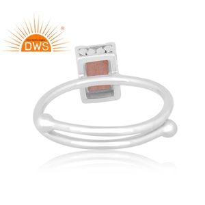 Best Selling Fine <b>Sterling</b> <b>Silver</b> Natural Peach Moonstone Gemstone <b>Adjustable</b> <b>Ring</b> Jewelry For Women Gift For Her - Product Image 4