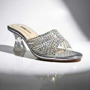 <b>Silver</b> Crystal <b>Heels</b> 545 S <b>Low</b> <b>Heel</b> <b>Sandals</b> with 5cm Height Platform <b>Heels</b> Slip-On Closure for Weddings - Product Image 2