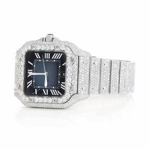 Octagon <b>Iced</b> <b>Out</b> Moissanite Quartz Fashion <b>Watch</b> with Diamond Trim Glass Dial Stainless Steel Band - Product Image 2
