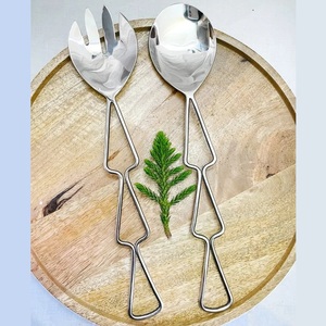 Boutique Style Silver Stainless Steel Salad Server Set for Hotels, Modern Designer Metal Serving Utensils for Home Brands - Product Image 4