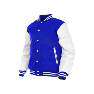 Veste universitaire pour homme personnalisable avec des manches en cuir de qualité supérieure et un corps en mélange de laine, style baseball chaud d'hiver, bleu - Product Image 1