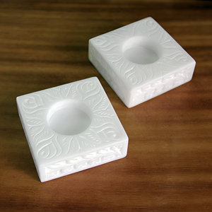 Octagon Square <b>White</b> Marble Tealight Holder Lightweight with Engraved Vines Elegant Home Decor Lighting Natural Candle Jars - Product Image 5