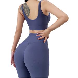 Conjunto de Sujetador Deportivo de Cintura Alta para Mujer, Ecológico, Lavado, de Secado Rápido, Transpirable, para Gimnasio y Fitness, Reversible, Diseño Sólido - Product Image 4
