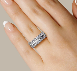 Anneaux de cadeau de Moissanite de bande de mariage d'éternité de double rangée de coupe ronde pour l'exportation de l'Inde - Product Image 4