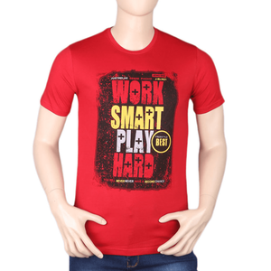 Camiseta estampada de manga corta con cuello redondo y corte ajustado para hombre - Roja - Product Image 2