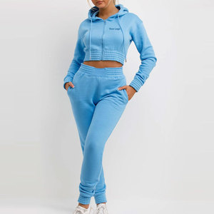 Ensemble de sweats à capuche courts pour femmes, style décontracté d'hiver, couleur unie, logo personnalisé, 100% coton molletonné respirant, 2 pièces longues - Product Image 4