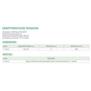 Grille d'admission d'air en plastique ABS blanc Tecnosystemi avec filtre amovible pour faux plafonds - Product Image 3