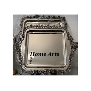 <b>Silver</b> Color <b>Tea</b> and Coffee Serving Tray Advantageous Design <b>Set</b> of 2 Stainless Steel Food Serving Tray in Bulk - Product Image 1