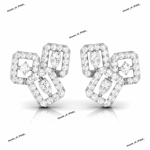 Pendientes de Botón Cuadrados Geométricos de Plata 925 con Diamante Moissanita Flotante, Diseño Moderno y Lujoso con Brillo Intenso - Product Image 3