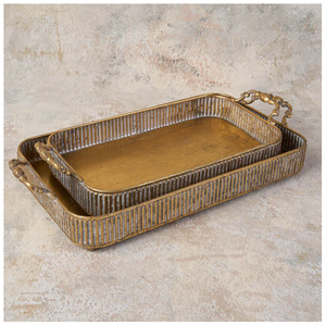 Bandeja de Servicio de Metal Plateada y Dorada, Diseño Moderno, Duradera, para Celebraciones de Ramadán y Bodas, Ecológica, Hecha a Mano, Decoración Elegante - Product Image 1
