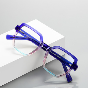 Montures <span class=keywords><strong>de</strong></span> <span class=keywords><strong>lunettes</strong></span> <span class=keywords><strong>de</strong></span> prescription hexagonales pour femmes <span class=keywords><strong>Lunettes</strong></span> à rayons bleus larges Anti-lumière bleue Bicolore Solide Original Bleu Rouge - Product Image 1