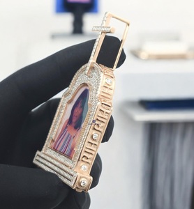 Pendentif photo croix commémorative en or rose glacé avec moissanite, bijoux hip-hop, médaillon personnalisé plaqué argent pour fête - Product Image 4