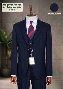 Costume d'affaires homme en laine marron, croisé, col mandarin, trois pièces, infroissable, braguette boutonnée, coupe classique - Product Image 3