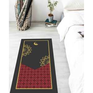 Tapis de prière islamique rouge et or : Tapis de culte musulman, tapis imprimé, tapis à poils doux - Product Image 1