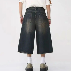 Pantalones cortos de mezclilla lavados a la moda Pantalones cortos de mezclilla de pierna ancha Pantalones vaqueros recortados personalizados - Product Image 3