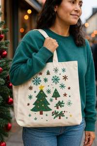 Nouveaux sacs fourre-tout de Noël en toile décorative, sacs de courses festifs brodés, sacs fourre-tout de Noël réutilisables avec des motifs de bonhomme de neige et de Père Noël - Product Image 4