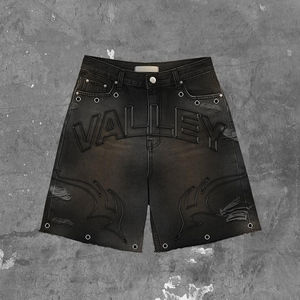 2025 nueva moda personalizada ácido lavado y estilo cuadrado completo DTG diseño impreso Rhinestone angustia conjunto para hombres conjuntos de camisetas - Product Image 3