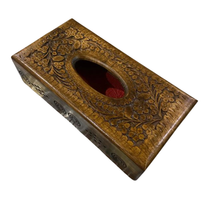 Elegante caja de pañuelos y servilletas de madera hecha a mano, tallas intrincadas, organizador de decoración del hogar con un precio económico - Product Image 1