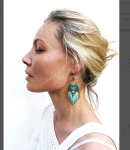 Long Bohemian Beaded Fringe <b>Earrings</b> Made of Micromacrame and Miyuki Beads <b>Turquoise</b> Blue Green and Gold - Product Image 2