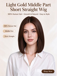 วิกผมสั้นตรงสีน้ำตาลเข้ม แสกกลาง ผมแท้ 100% เนื้อผมนุ่มลื่น สำหรับผู้หญิง สวมใส่ได้ทุกวัน - Product Image 1