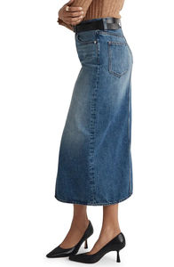 กระโปรงยีนส์สำหรับผู้หญิงกระโปรงผ้ายีนส์ยาวขอบดิบแบบลำลอง - Product Image 5