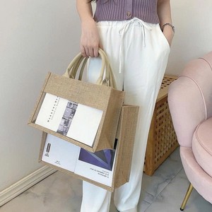Sac fourre-tout de voyage en tissu de jute 32x22x13cm avec fermeture éclair et façade transparente, style jeune - Product Image 3