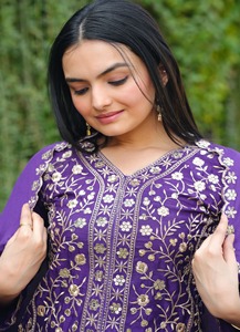 Présentant le nouveau costume de Sharara de Chinon brodé de concepteur avec le Chinon de travail brodé de séquence avec le Chinon de travail de broderie - Product Image 4