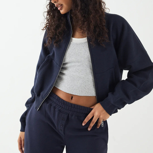 Top tendance article 100% coton sweat femme logo brodé personnalisé fermeture éclair complète respirant hip hop dames sweat - Product Image 3