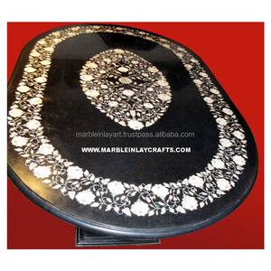 Plateau de forme ovale en marbre noir, Design en pierre Semi précieuse - Product Image 1