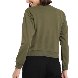 Sudadera de cuello redondo de forro polar transpirable de color liso sin forro con bolsillo frontal y hombros caídos para mujer, 100% algodón, ideal para invierno. - Product Image 6