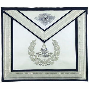 Tablier maçonnique carré brodé, insignes de franc-maçon avec bordure orange et bleue et sangle réglable - Product Image 2