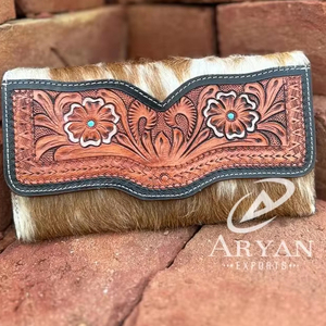 ใหม่ตะวันตกมือเครื่องมือและผมบนหนัง Cowhide กระเป๋าสตางค์ผู้หญิงสไตล์กระเป๋าสตางค์หนังแท้ Multiuse แกะสลักกระเป๋าสตางค์หนัง - Product Image 1