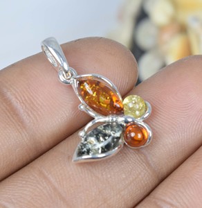 Colgante de múltiples piedras preciosas con diseño de mariposa de ámbar Báltico Natural de Plata de Ley sólida 925 - Product Image 4