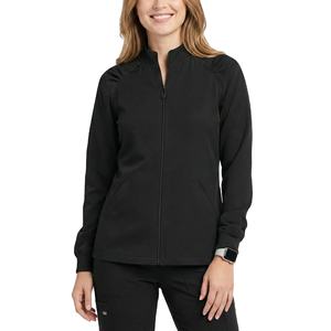 Blouse médicale zippée intégrale personnalisable avec logo pour femmes, uniforme d'infirmière élégant à manches longues, blouses utilitaires à boucles - Product Image 1
