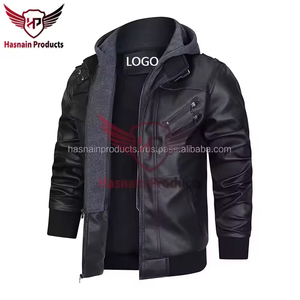 <b>Men</b> Leather Jacket for <b>Biker</b> Genuine Top Quality Material Jacket <b>Men</b> Premium Hooded Bomber Thick Leather Hooded Jacket - Product Image 3