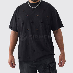 T-shirt décontracté en coton surdimensionné pour homme, effet usé, manches courtes, col rond, pour la mode streetwear, tenue quotidienne, tenue d'été - Product Image 6