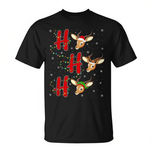 T-shirt de Noël moche avec motif cerf et lumières Ho Ho Ho pour les fêtes, unisexe, adulte, manches courtes, col rond, numérique - Product Image 2