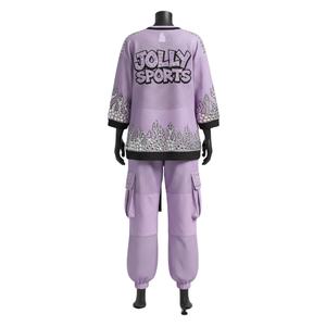 Conjunto Deportivo para Mujer, Camiseta de Malla Transpirable de Poliéster GSM y Pantalones Cargo, Color Morado, Logotipo Gráfico con Transferencia Térmica - Product Image 2