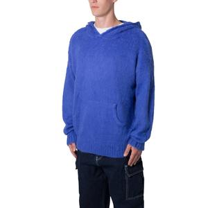 Sweat à capuche en mohair pour hommes, tricot jacquard à épaules tombantes, chandails d'hiver en laine floue, technique de teinture unie, en stock personnalisé - Product Image 2