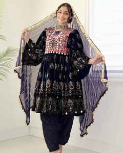 ชุดแต่งงานและชุดงานเลี้ยงแบบดั้งเดิมของชนเผ่ากุชิอัฟกัน ปักลายลูกปัดและลายปักเต็มตัว ราคาดีที่สุด ชุดคู่สำหรับคู่รัก - Product Image 5