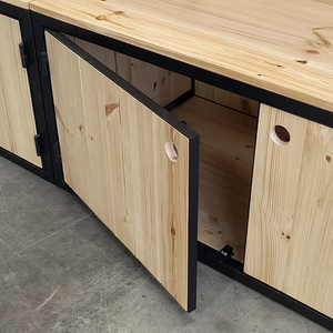 Étagère de présentation avec boîtes en bois naturel et structure en fer noir - Product Image 3